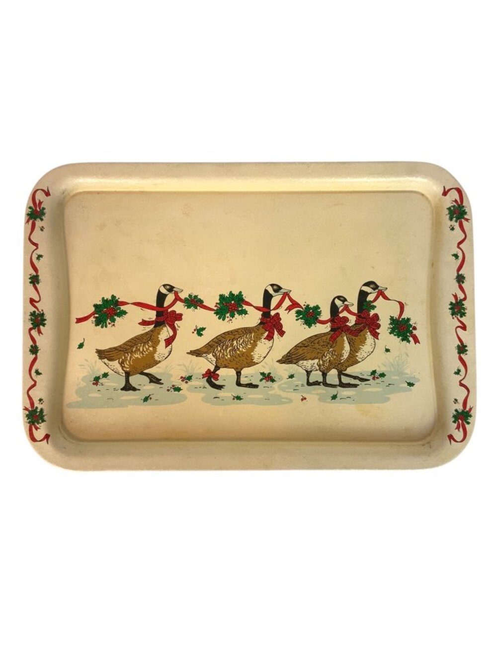 Potpourri Press Holiday Goose Metal Serving Tray 1985 Christmas Holiday Design